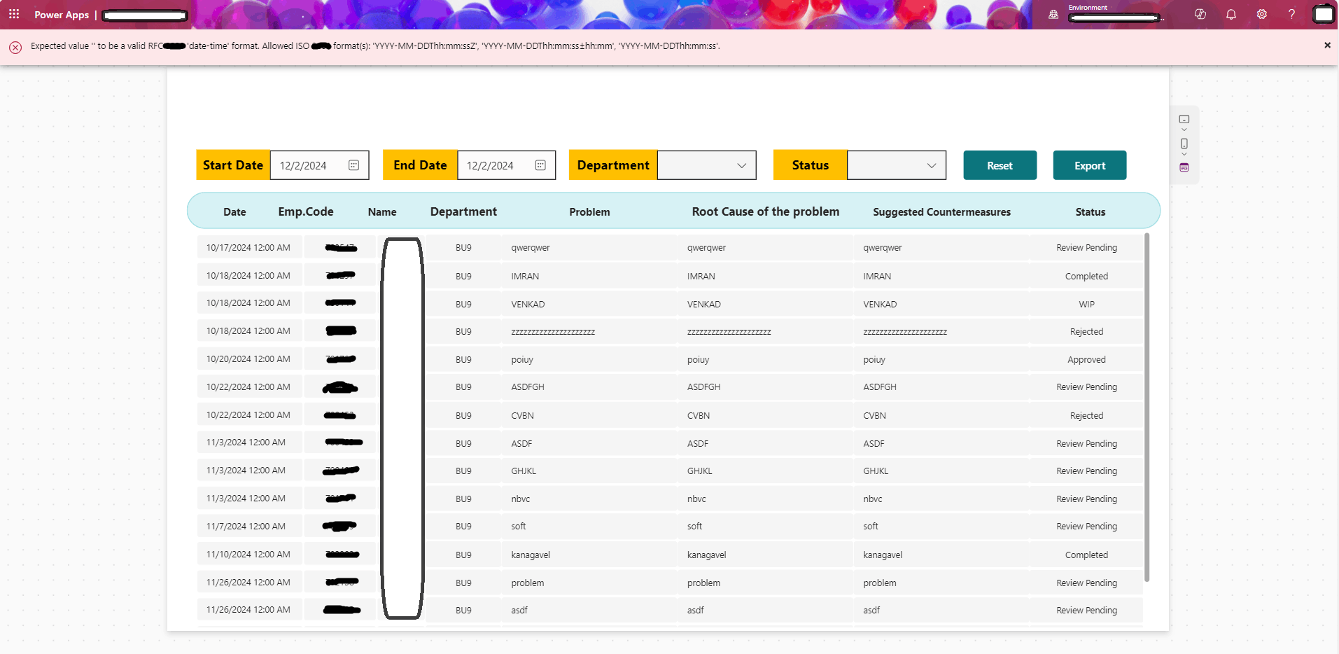 during export the shows like following date error - Microsoft Q&A