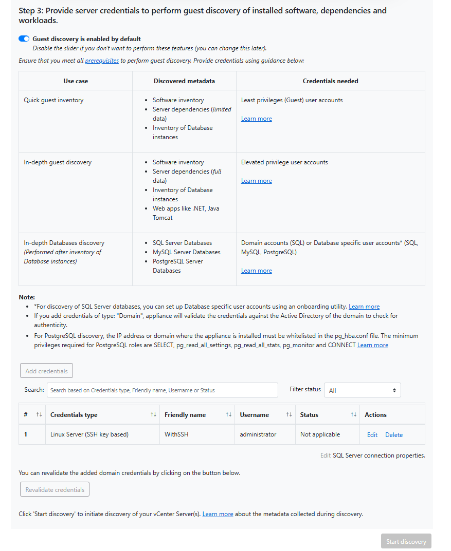 Screenshot shows how to add server credentials.