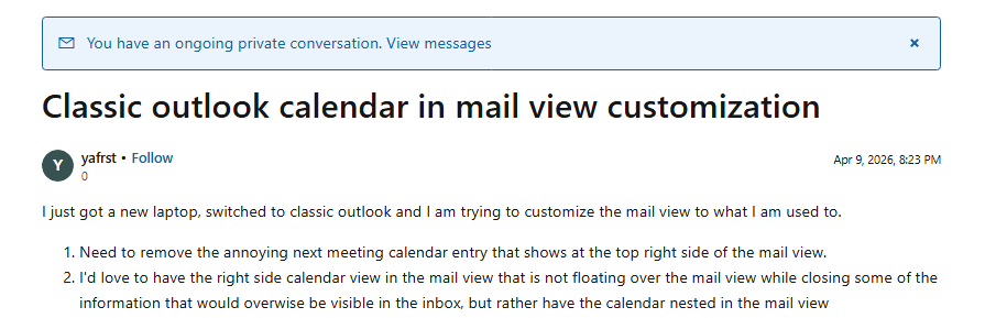Classic outlook calendar in mail view customization - Microsoft Q&A