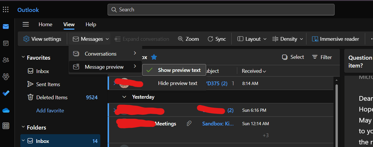 How do you show the message preview for an inbox item? - Microsoft Q&A