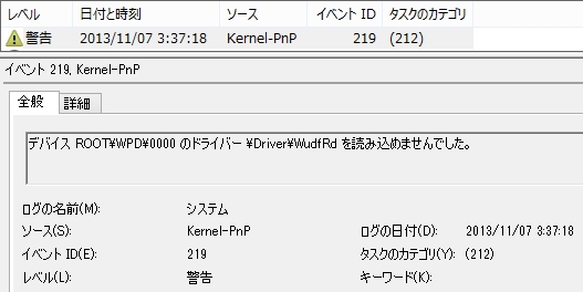 PC起動直後、イベントログに Event ID 219 のエラーが必ず発生して