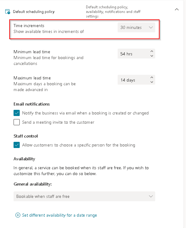 Microsoft Bookings - Increments not functioning on the half hour mark ...