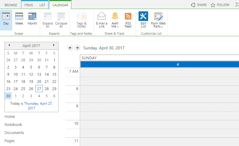 calendar list showing 