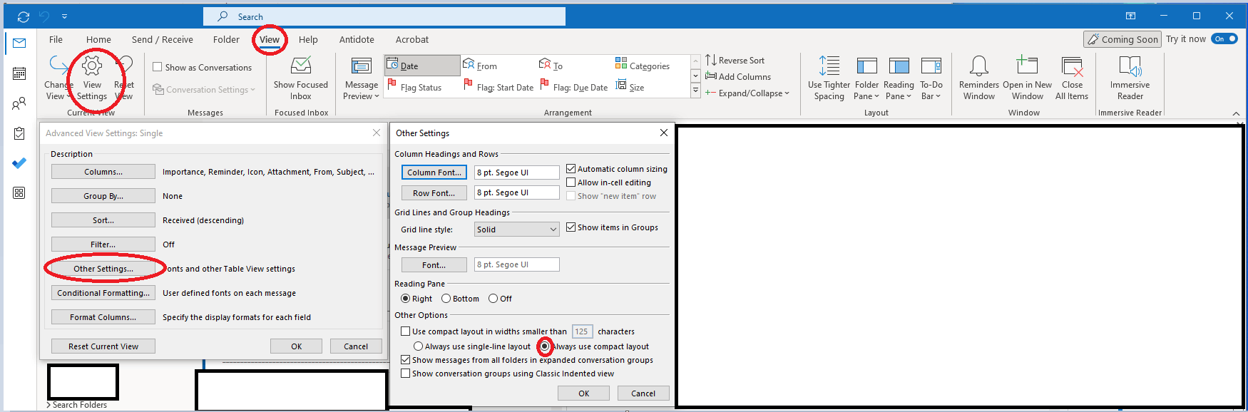 Email view changed to tiny preview on Inbox - Microsoft Q&A