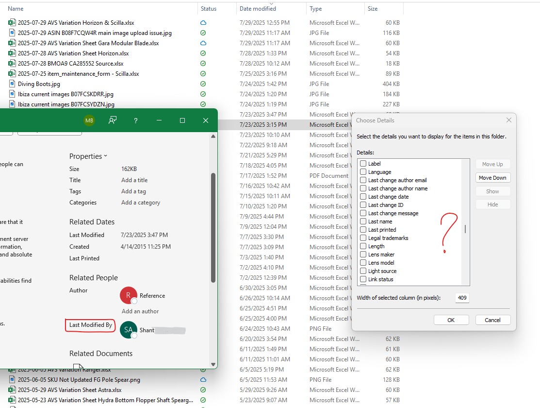Microsoft Folder - last edito column is missing