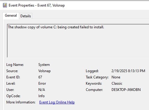 Restore point failure to Create. - Microsoft Q&A