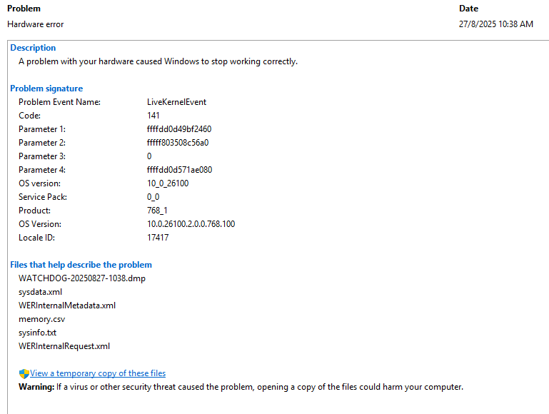 got event id 153 error and LiveKernelEvent 141 error - Microsoft Q&A