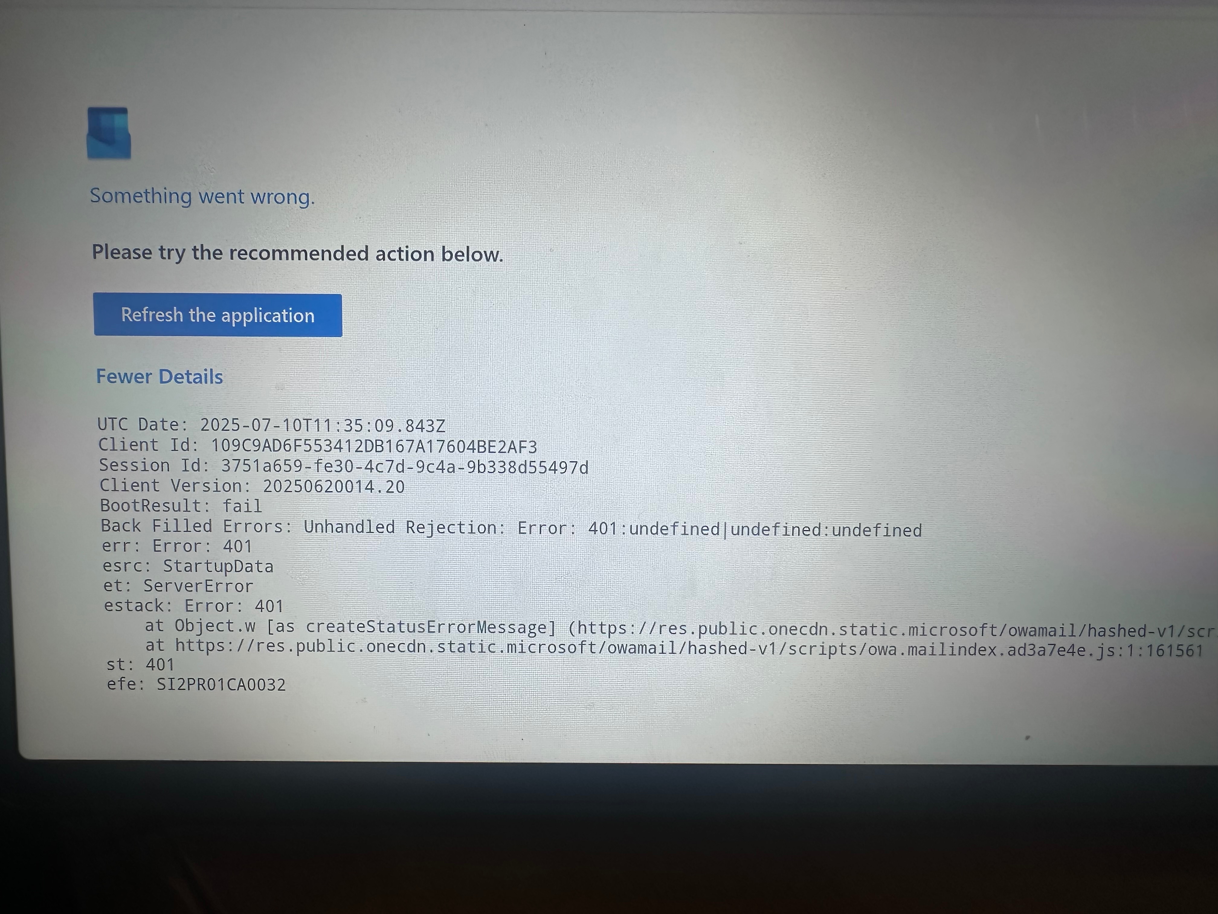 Outlook error - Microsoft Q&A
