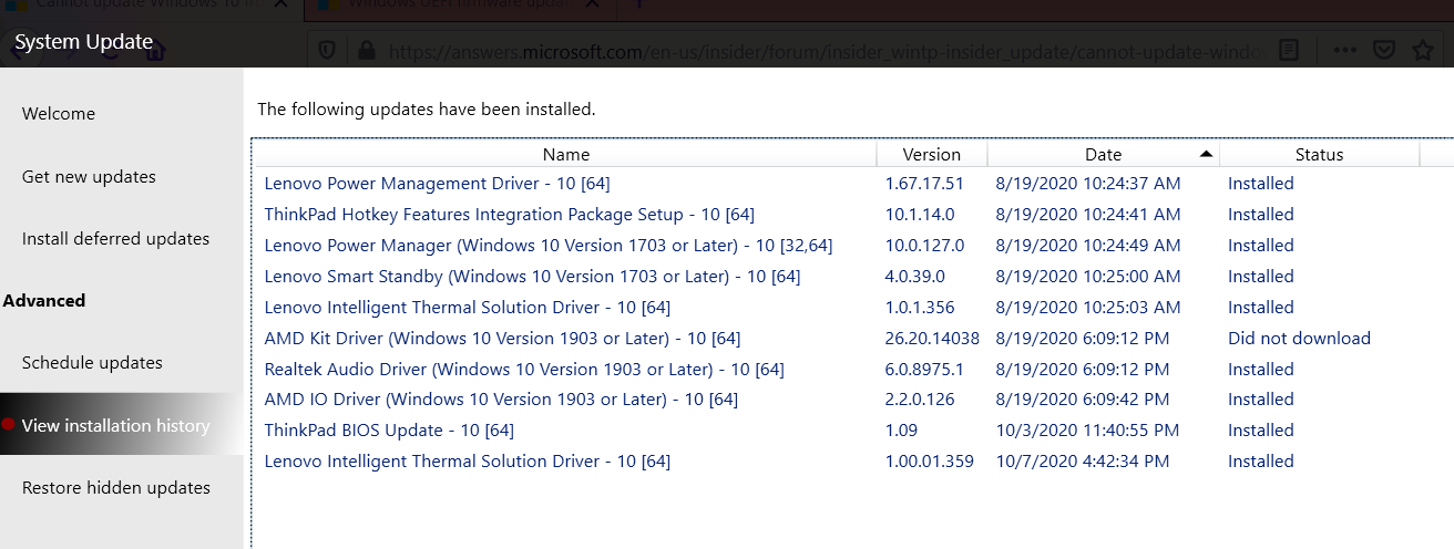 Cannot update Windows 10 from 2004 to 20H2 - Microsoft Q&A