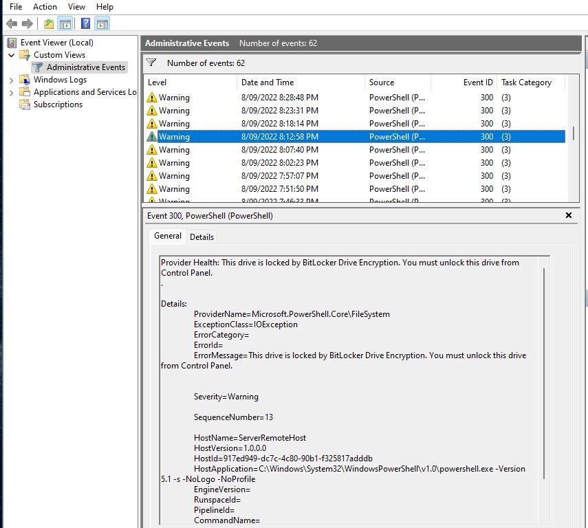 ★smile★ プロフ要確認 Event Viewer Error 300 - Provider Health: This drive is locked by