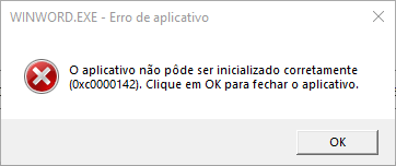WINWORD.EXE - Erro de aplicativo - O aplicativo não pôde ser iniciado ...