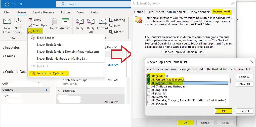 Geoblocking by country in email without admin access 365 Outlook ...