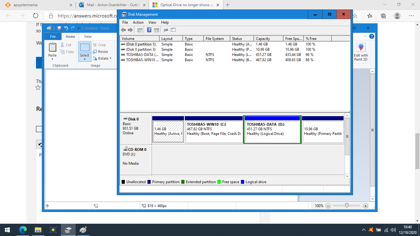 Optical Drive no longer shows up in Windows Explorer after WIN10 ...