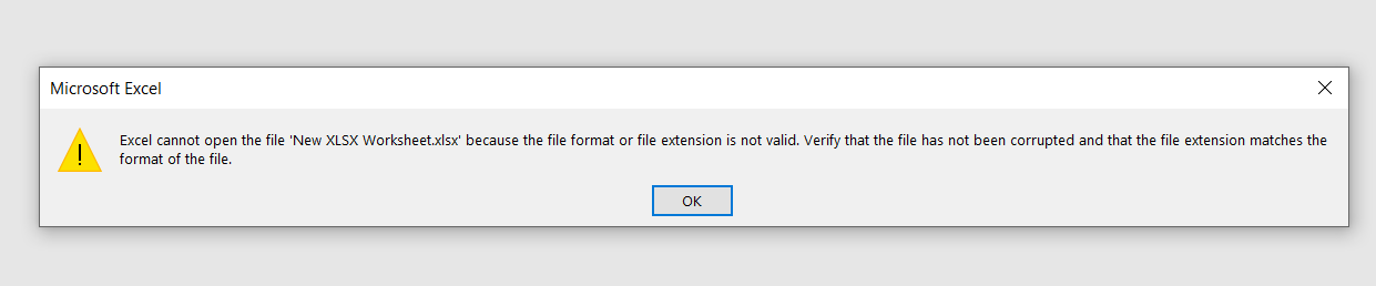 Excel error message - Excel cannot open the file...because the file ...
