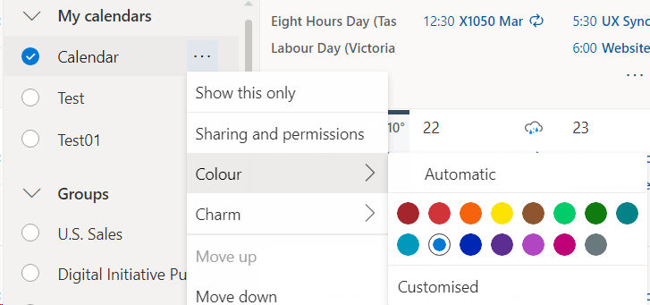 Don't have the 'custom color' option when changing colors of a Calendar ...