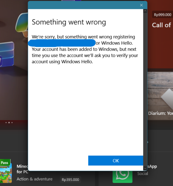 error prompt on store