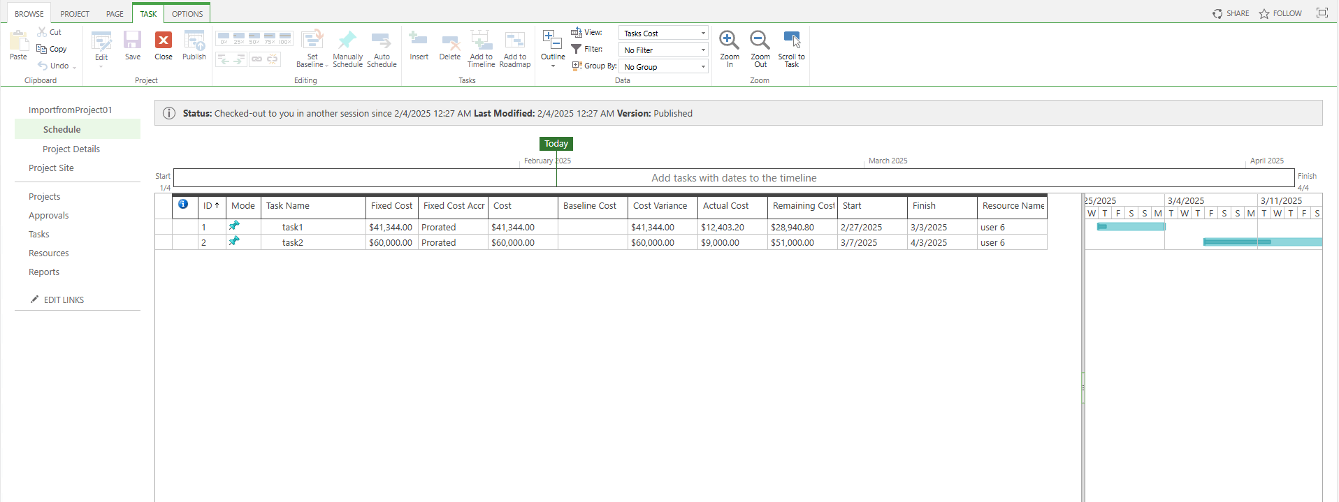 Display project Costs in the project ONLINE - Microsoft Q&A