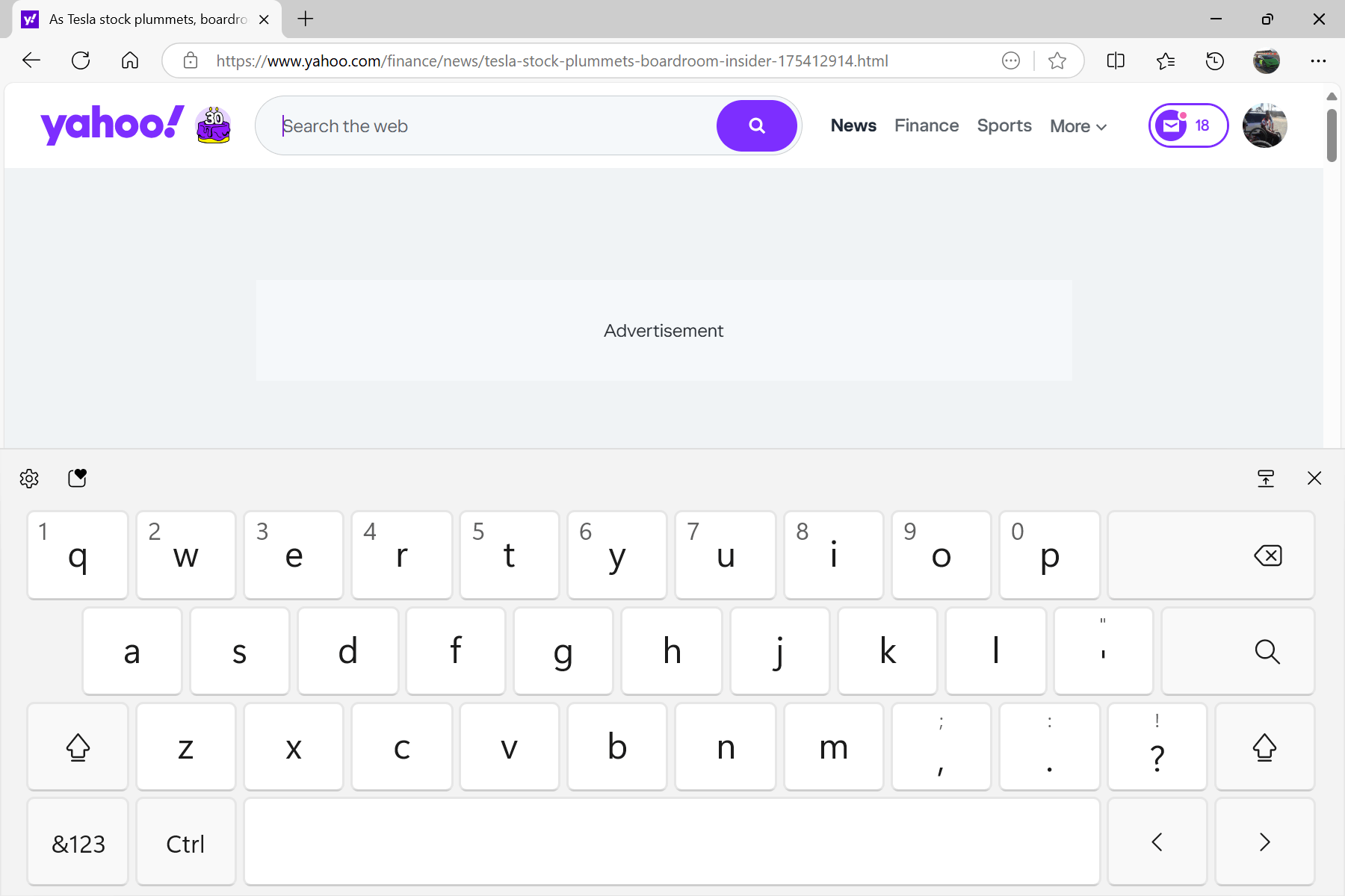Yahoo! new homepage unnecessarily brings up virtual keyboard - Microsoft Q&A