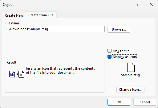 Icon for Embedded Emails Not Displaying Correctly in Word/Excel ...