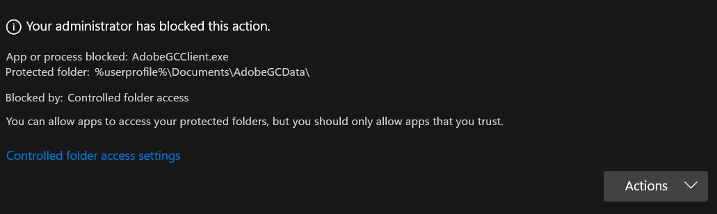 Protected Folder Access Blocked - 