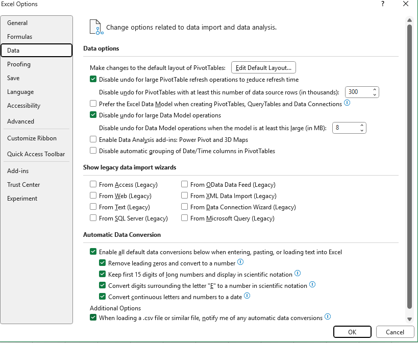 automatic data conversion setting is not saving upon making changes ...