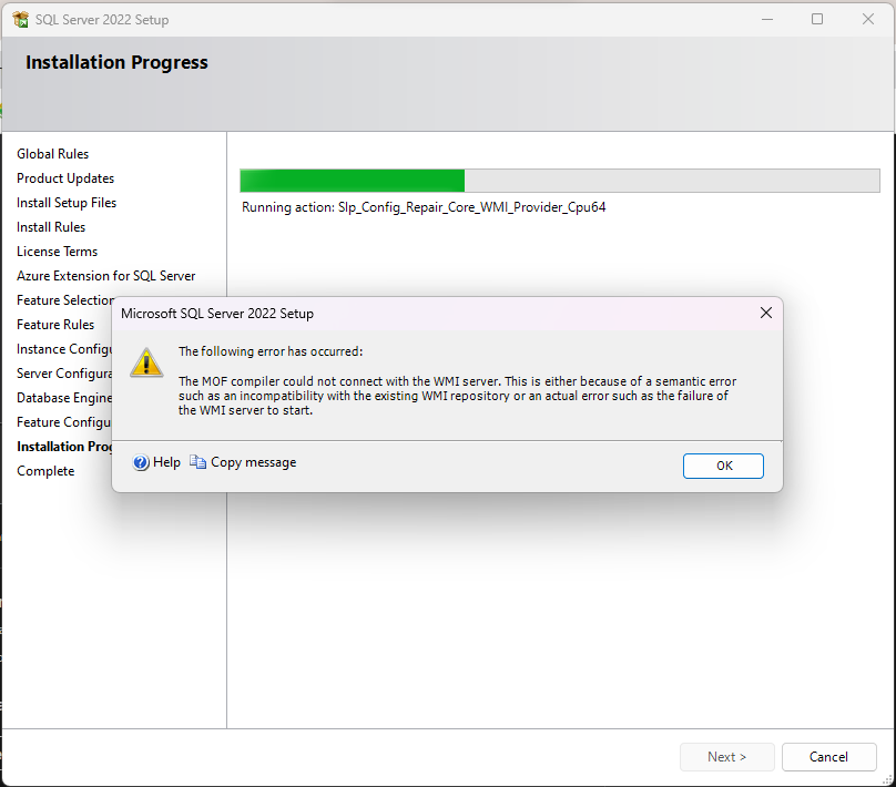 como puedo instalar el sql server tengo problemas con el wmi o me pide ...
