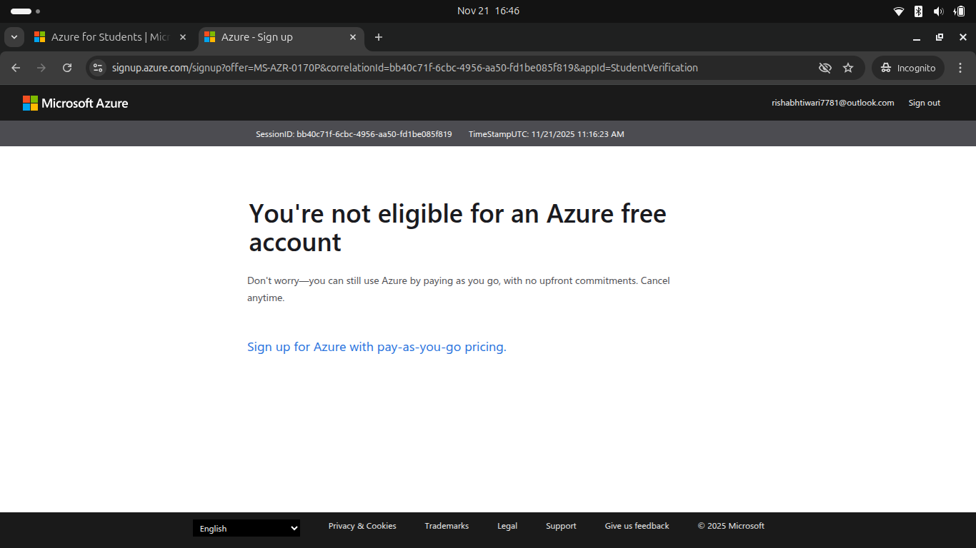 Can't Verify my student ID in azure portal - Microsoft Q&A