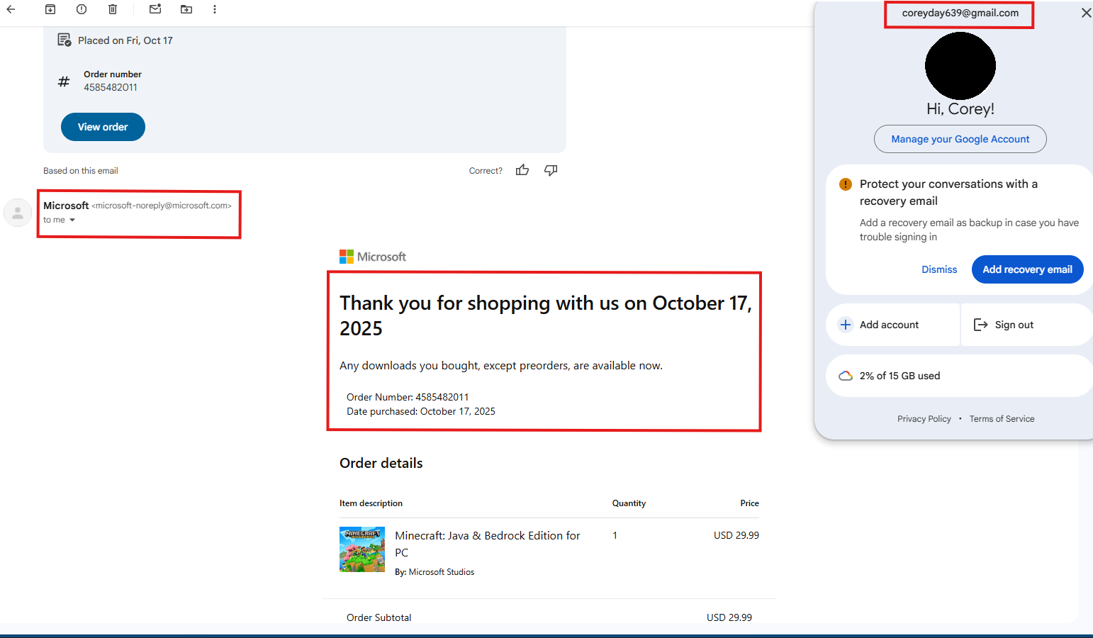 EVIDENCE2 - my gmail + purchase email