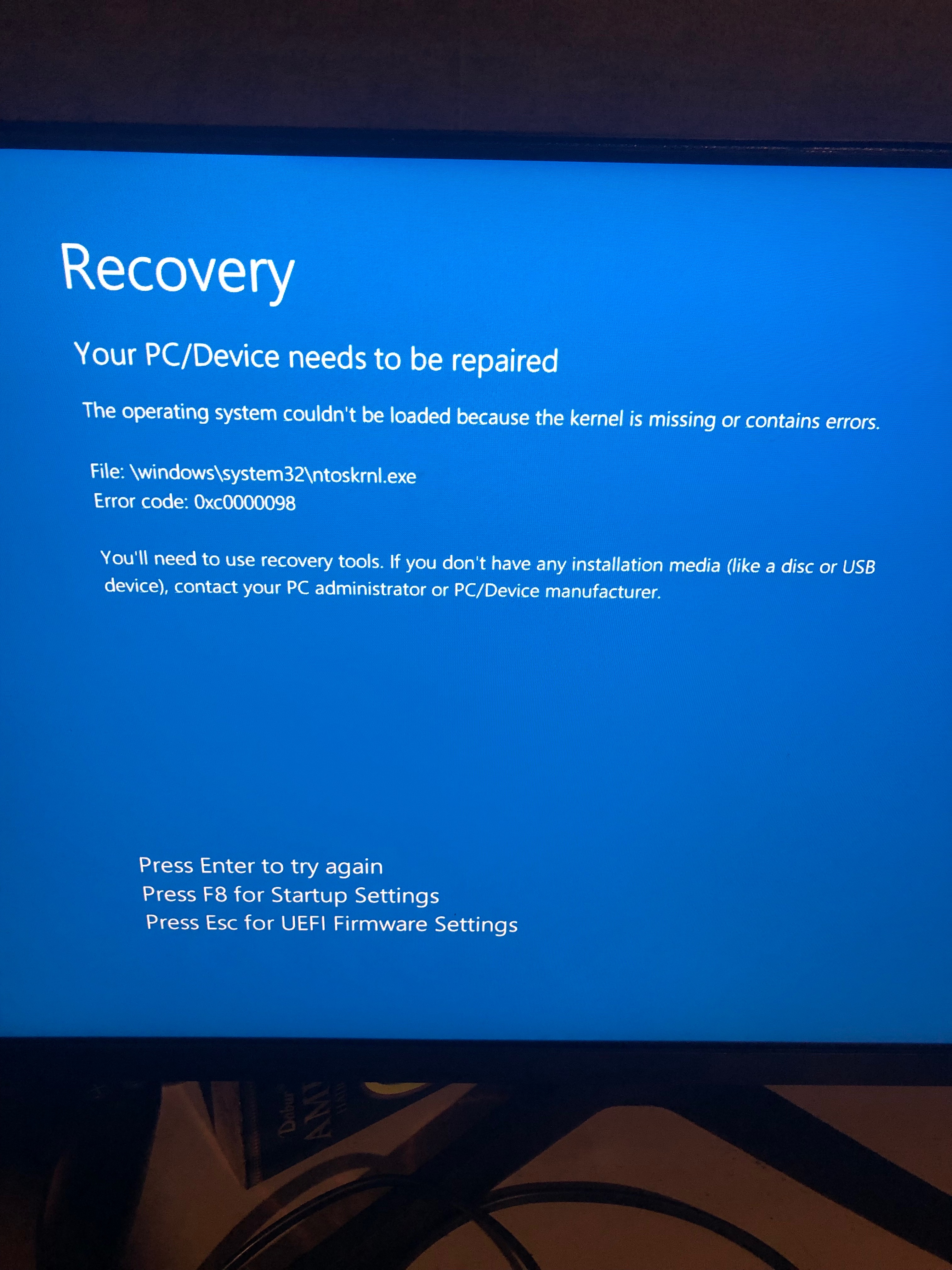error code 0xc0000098 - Microsoft Q&A