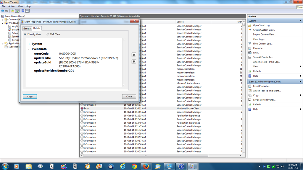 Getting Windows Update Error 800004005 while installing KB2949927 ...