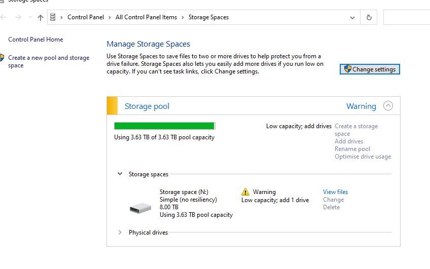 my pooled hard drives report as full although they are half full ...