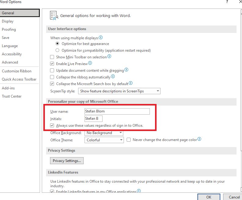 Word switches my name as author - Microsoft Q&A