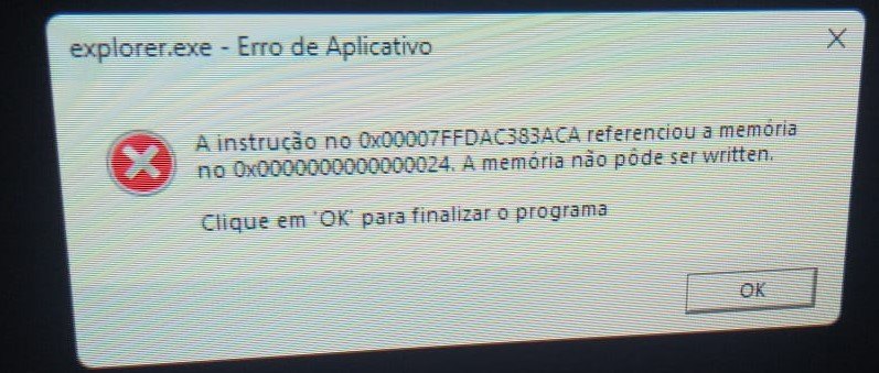 Explorer.exe - Erro de Aplicativo. Erro de Instrução de memória