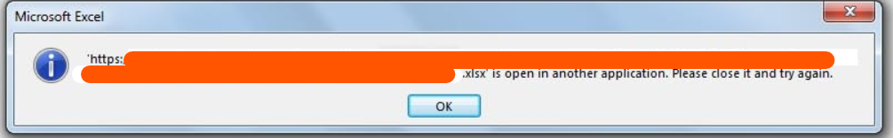 Error - File is open in another application. Close it and try again ...