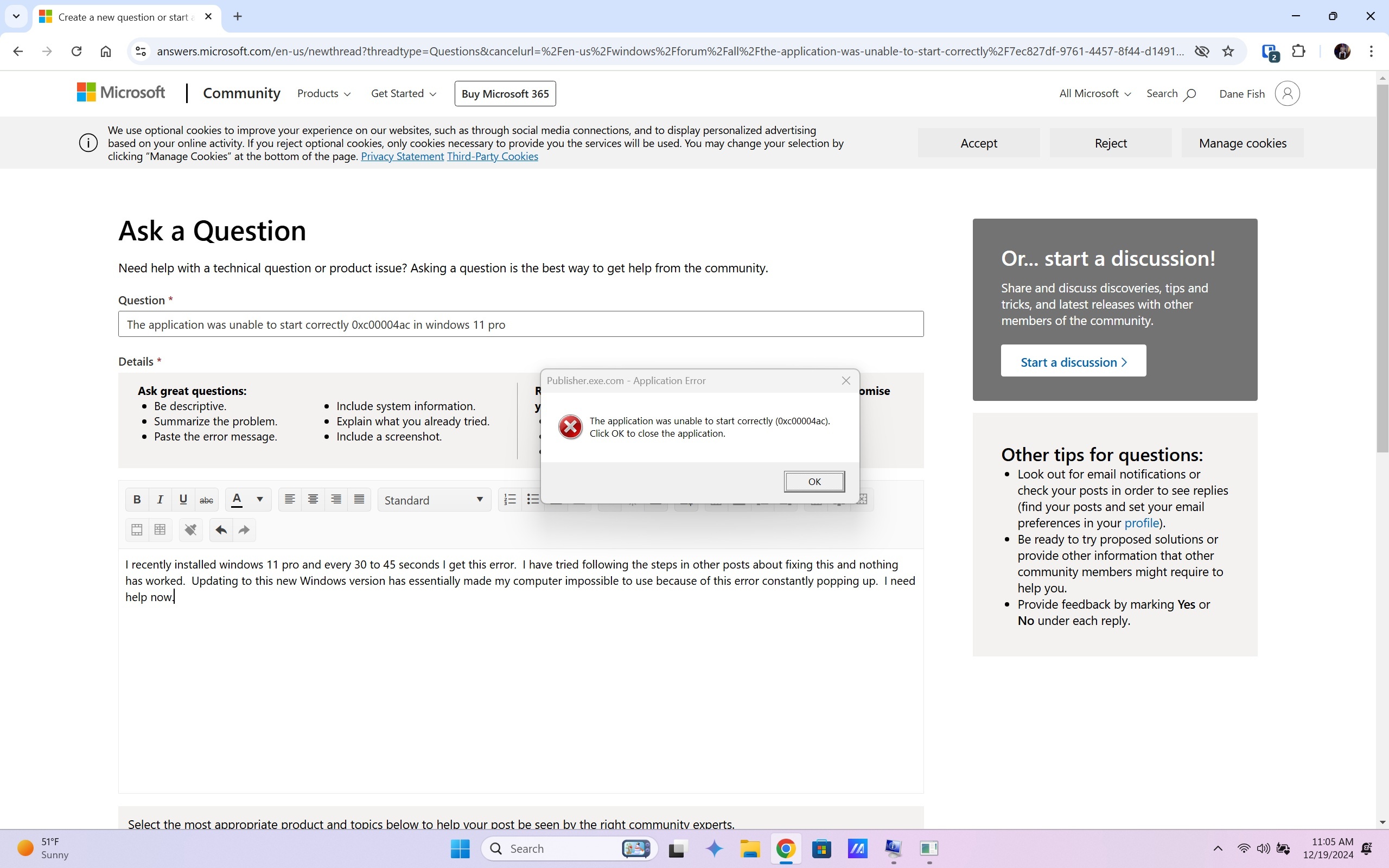 The application was unable to start correctly 0xc00004ac in windows 11 ...