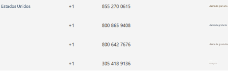 Estados Unidos+1855 270 0615Llamada gratuita+1800 865 9408Llamada gratuita+1800 642 7676Llamada gratuita+1305 418 9136Llamada gratuita