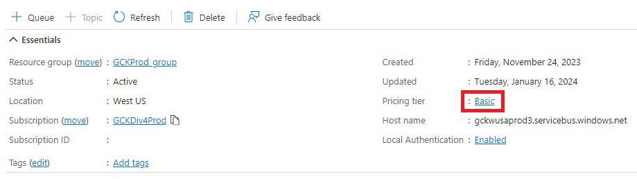 qna service bus change tier1