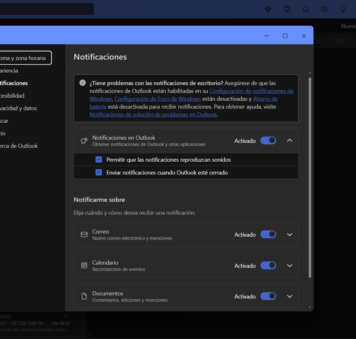 No me llegan las notificaciones con outlook cerrados - Microsoft Q&A