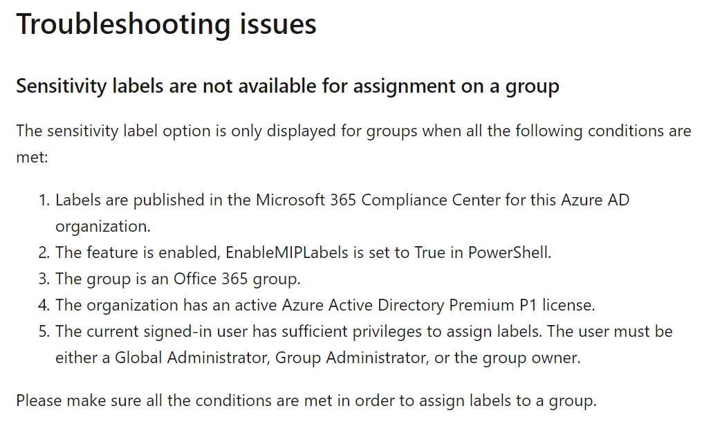 I can't enable the sensitivity labels preview for o365 groups ...