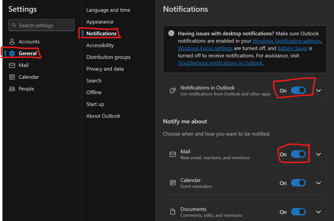 on screen notifications from Outlook1 - Microsoft Q&A