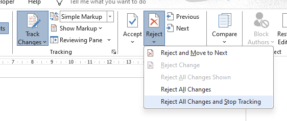 I want to switch off track changes without having to Accept All changes ...