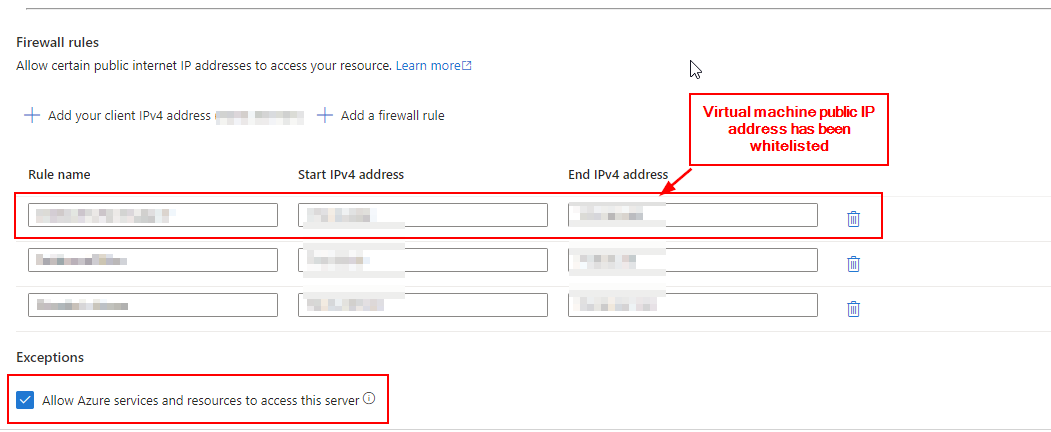 Azure SQL firewall rules