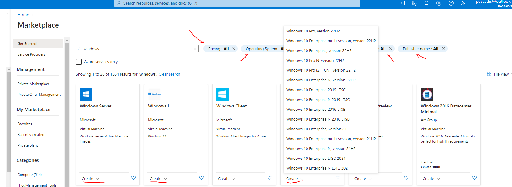 I can't find windows operating systems on Microsoft Azure - Microsoft Q&A