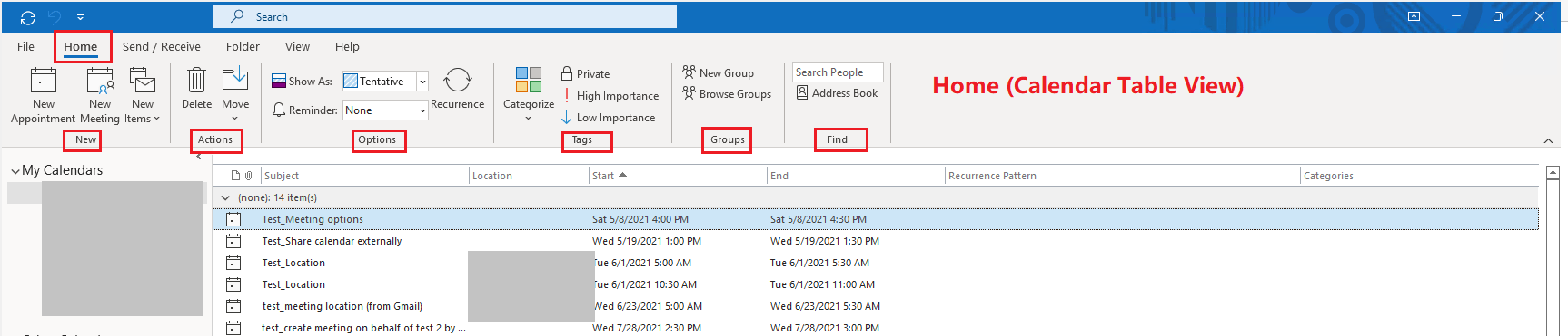 How do I access the calendar table view in the Outlook ribbon ...