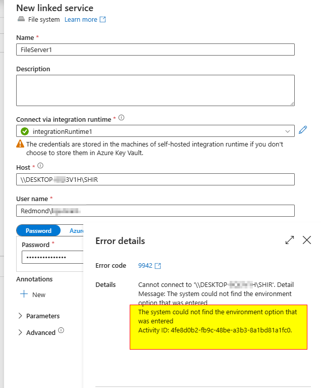 How to configure shared folder with Self Hosted Integration Runtime to ...