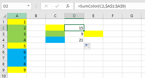Why is my sumColor VBA code giving me an error that reads #NAME? after ...
