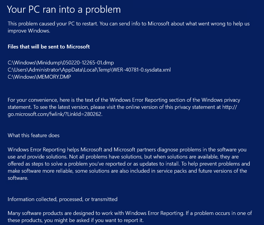 Your PC ran into a problem Windows Server 2012 R2 - Microsoft Q&A