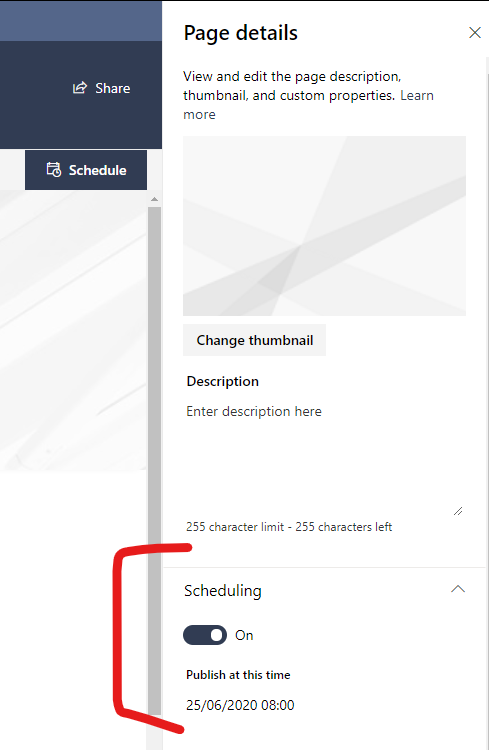 Trying to use the new “Schedule page” functionality on modern ...