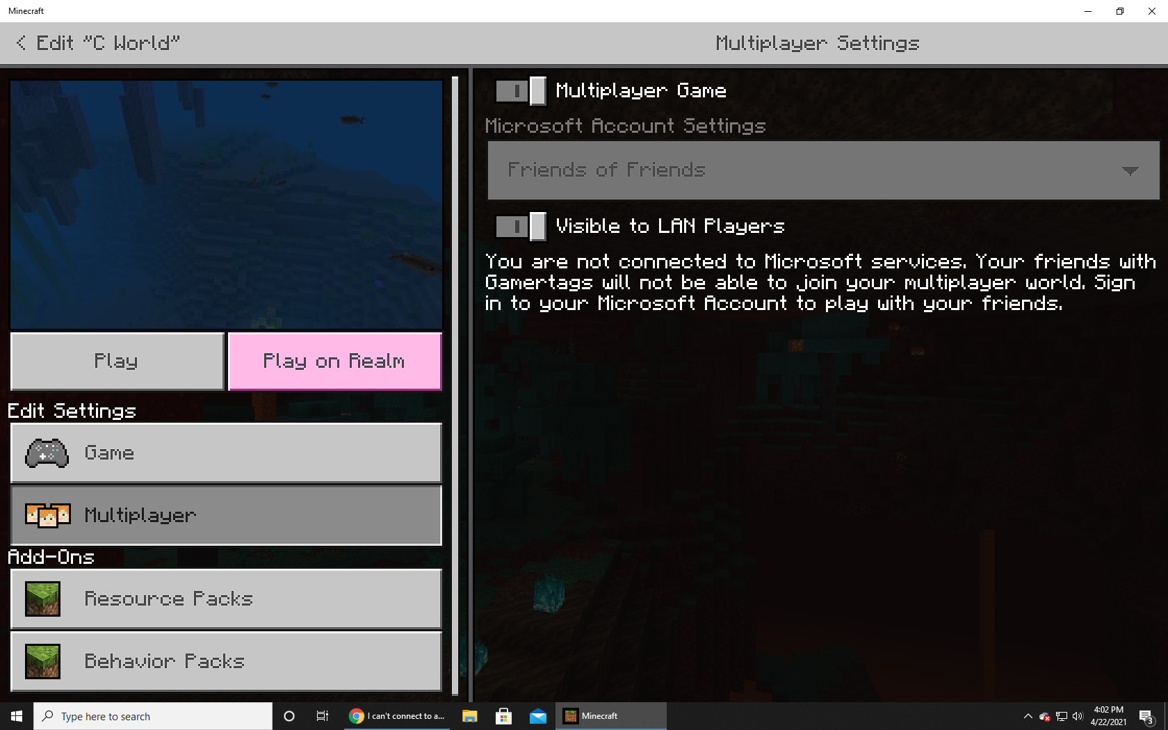 Minecraft says I am not connected to Microsoft services. - Microsoft Q&A