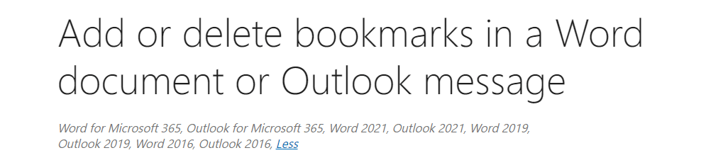 office 365 - say's its word 2021 - bookmarks button is grey'ed out ...